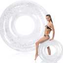 Wettarn Jumbo Pool Floats 47.24 Inches Large Float Tube Inflatable Pool Floats Clear Swim Floats Adults Size Swimming Tube with Colorful Sequins for Beach, Lake, Pool Party Supplies (1 Pc)