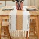 Boho Table Runner 72 Inches Long, Macrame Burlap Rustic Modern Farmhouse Coffee Dining Room Table Centerpiece Decor, Beige Brown Linen Cotton Table Runners for Wedding Party