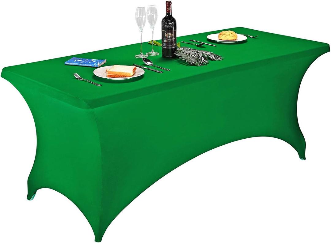 LZY Spandex Fitted Stretch Table Cover for 6 ft or 4ft or 8ft Folding Table, Rectangular Cocktail Tablecloth, Perfect for Party or Banquet (Emerald)