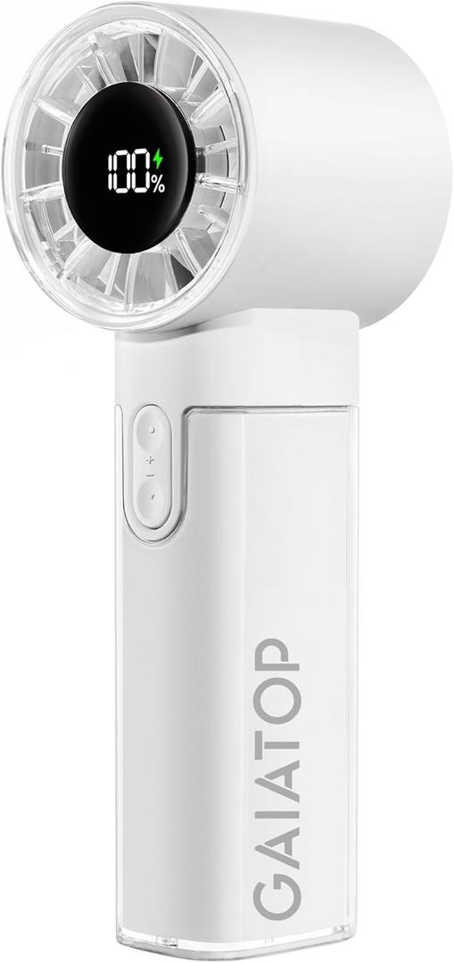 Gaiatop Portable Handheld Turbo Fan, 1-100 Adjustable High Speeds, 3-20Hrs Cooling Times, 4800mAh USB Rechargeable Portable Small Hand Fans with Lanyard for Outdoor, Travel, Home, Make Up, White