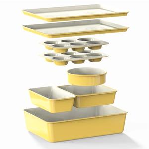 Larder & Vine 8-Piece Stackable Bakeware Set, Ceramic-Coated Nonstick Baking Pan Set, Non-Toxic, with Baking Sheets, Muffin Pan, Loaf Pan & Cake Pans, Limoncello