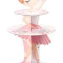 Honeydak 3 Tier Ballerina Party Cupcake Stand Decorations Pink Ballerina Theme Cupcake Holder Decorations Dancing Girl Ballet Dessert Tower for Ballet Tutu Dancer Pink Party Birthday Supplies