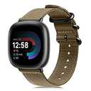 Fintie Band Compatible with Fitbit Versa 4 3 / Sense 2 1, Soft Woven Nylon Sport Replacement Strap Wrist Bands, Black (Desert Tan), Set of 3