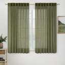 MIULEE Light Olive Green Short Linen Curtains 45 Inch Length 2 Panels for Kitchen Bedroom Bathroom, Soft Linen Textured Natural Window Drapes Semi Sheer Light Filtering Back Tab Burlap Look Decor
