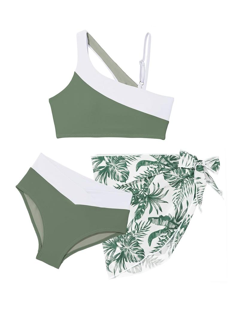 blibean Girls 3 Piece Bikini Swimsuit with Cover-up Skirt Size 14 Years/3XL