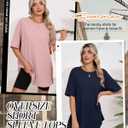 3 Pack Women's Oversized Waffle Knit Short Sleeve Tops Side Split Crewneck Loose Long T-Shirts Summer Casual Tees (XL)