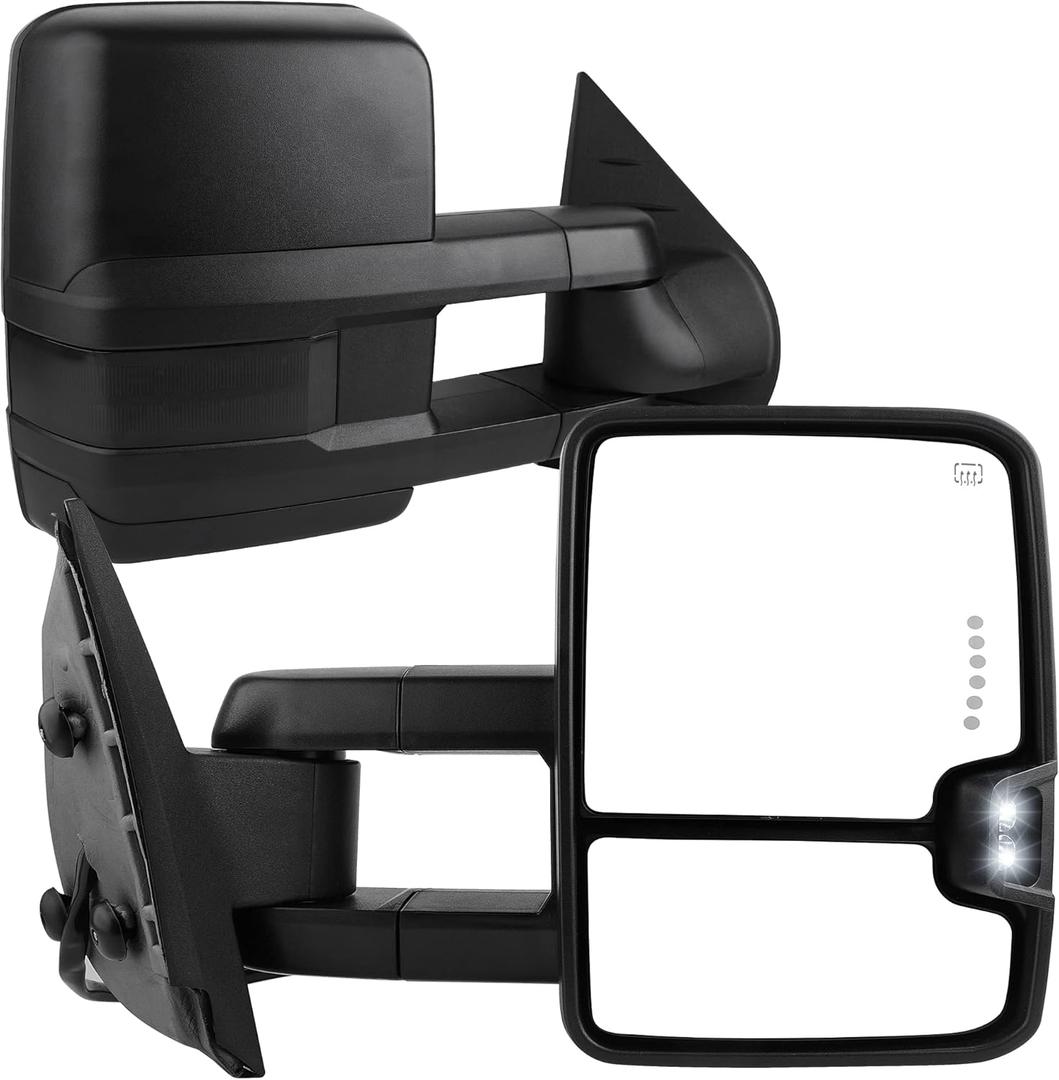 YITAMOTOR Towing Mirrors Compatible with Chevy GMC, Power Heated LED Arrow Signal Light Reverse Lights, Replacement for Silverado 2008-2013 Sierra All Models, Silverado 2007 Sierra New Body Style (Black-Dotted Light)