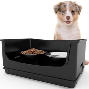 Elevated Dog Bowl Stand Set, Quiet Eating Mess Proof Raised Dog Bowls 2 Stainless Steel Food Bowls, Splash Water Collection Non-Slip Small Cat Feeding Table (Black)