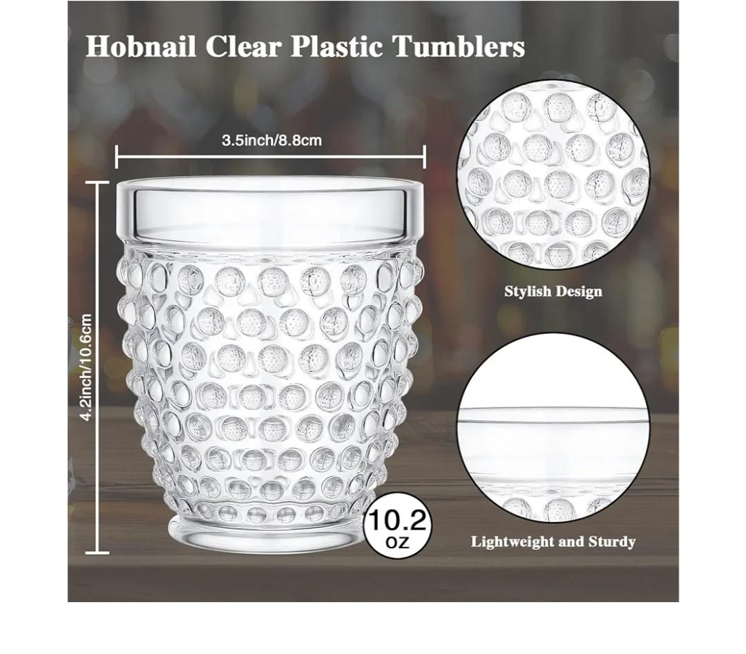 Tanlade 6Pcs Acrylic Hobnail Drinking Glasses, 10.2 oz Plastic Drinking Glasses Vintage Plastic Cups Acrylic Unbreakable Drinkware for Beverage Juice Water Drink Beer Cocktail Soda