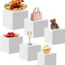 Small Buffet Risers Display Stands, 6 PCS White Acrylic Cube Boxes Nesting Risers with Hollow Bottoms for Catering/Dessert/Collectibles/Jewelry/Figures Show