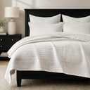 EverGrace Stonewashed Textured Cotton Quilt Set, King Size, Ivory White | Stonewashed Quilt, Premium Cotton, Soft & Breathable, Beautifully Textured, OEKO-TEX® Certified, Midweight All-Season Comfort