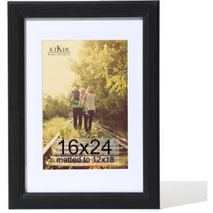 KTKDE 16x24 Picture Frame,Poster Frame Display Pictures 12 x 18 with Mat or 16x24 Without, Tempered Glass, 24 by 16 Black Wooden Frame Wall Gallery Photo Frame best gift