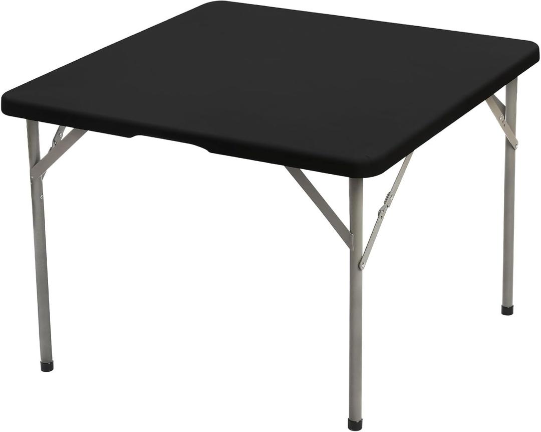 BDDC 34" x 34" Square Fitted Table Cover - Stretchy Spandex Black Table Cloth, Washable & Wrinkle-Resistant Tablecloth for Tables, Indoor/Outdoor Picnics, Patios & Events