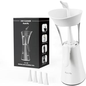 Manual Ear Wax Removal Kit - One-Hand Control Ear Cleaner Tool, Easy to Use Ear Irrigation Flushing System with Soft Silicone Tip for Effective & Safe to Clean Ear Built Up Wax Home Use(White)