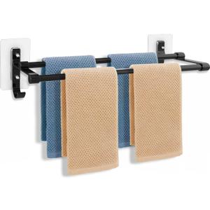Adhesive Towel Rack - 24 Inch Quick-Drying Double Towel Racks for Bathroom Wall - SUS304 Stainless Steel Bathroom Towel Rack - Towel Holder (Matte Black)