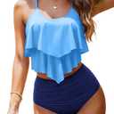 Womens Tankini Swimsuits Ruffled Tank Top Tummy Control Floral Modest Swimwear High Waisted Bikini, Size: Medium