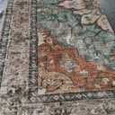 Area Rugs 9'x12' Washable Non-Slip, Floral Vintage Distress Print Pattern Medallion Carpet for Living Room Bedroom Dining Room, Brick Red Rust Neutral Brown Burnt Orange Green