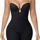 SHAPESHE Backless Shapewear for Women Low Back Strapless Tummy Control Bodysuit Deep U Plunge Butt Lifter Full Body Shaper Fajas Moldeadoras Black M