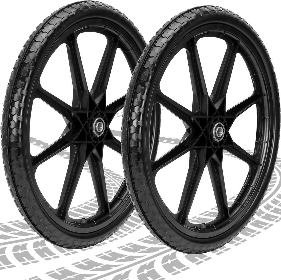 Upgraded 20" Flat Free Wheels Compatible with rubbermaid Wheelbarrow Tires, 20" Flat Free Tires with 5/8" Bearings Replacement for rubbermaid Cart Wheels/Big Wheel Utility Carts(5/8" Bearings) (5/8 inch bearing, Black)