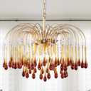 TOCHIC Crystal Gold Chandelier Modern Chandeliers for Dining Room, Raindrop Crystal Chandelier Light Fixture, Vintage Pendant Lighting for Living Room, Bedroom, Bathroom, Foyer, Kitchen Island, 24.5W