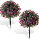 Yunlly 2 Set Artificial Rose Boxwood Topiary Ball Trees with Ground Spike, UV Resistant Artificial Shrubs Fake Evergreen Faux Plant Brush for Outdoor Indoor Front Porch Garden (Light Purple,18x10inch)