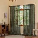 Green Boho Lace Curtains 108 inches Long 2 Panel Sets Retro Crochet Sheer Curtains for Living Room Bedroom Light Filtering Tassels High Ceiling Window Treatment Drapes 59" W x 108" L Emerald Green