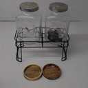 1 Gallon Glass Drink Dispensers with Wood Lid, 2 Pack Clear Beverage Dispenser with Stand and Spigot for Parties, Lemonade Dispenser with Markers and Chalkboard for BBQ, Picnic