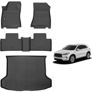 AIPOIL Floor Mats & Cargo Liner Set for 2019-2025 Infiniti QX50 & 2022-2025 Infiniti QX55 All Weather Protection TPE Anti-Slip Automotive Full Set Custom Car Mats Accessories - Black