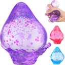 3 x Glitter Water Drop Squishy, Sugar Squishies Rain Drop, Stress Relief Fidget Dream Squeeze Toy (Purple)