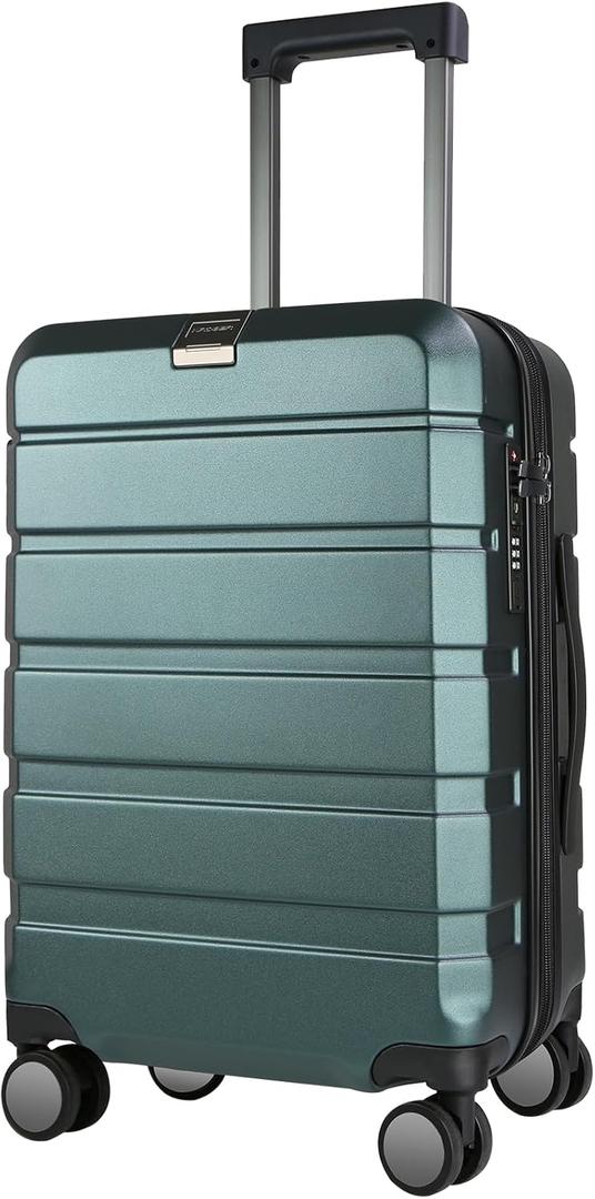KROSER Hardside Expandable Carry On Luggage with Spinner Wheels & Built-in TSA Lock, Durable Suitcase Rolling Luggage with USB Port, Carry-On 20-Inch Green