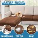 H.VERSAILTEX Velvet Stretch Sectional Couch Covers 3 Pieces Sofa Seat Cushion Covers L Shape Separate Cushion Couch Chaise Cover for Both Left/Right Couch(Large Sofa 2 Seater + 1 Chaise, Caramel Cafe)