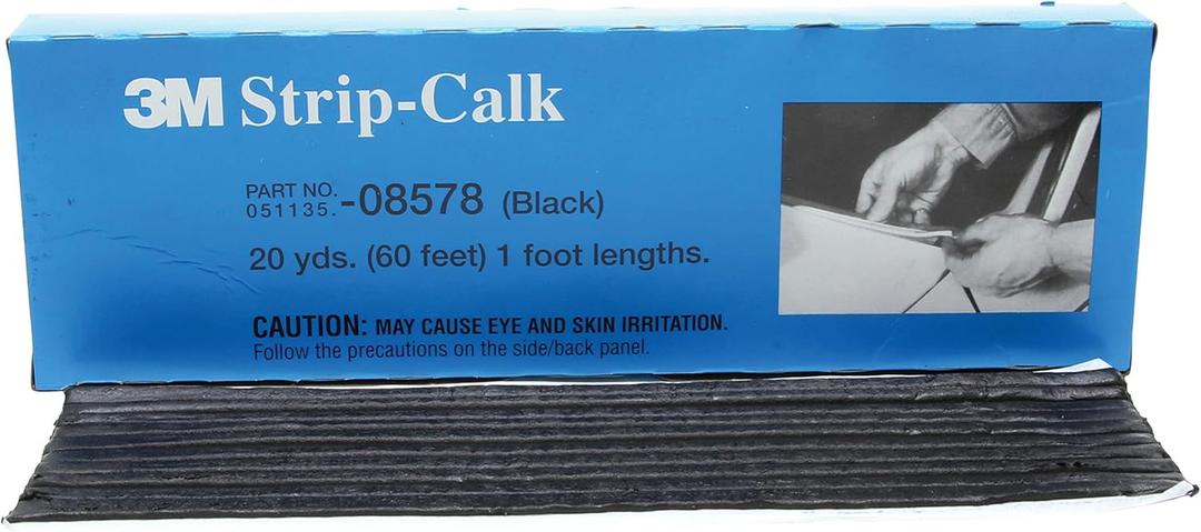 3M Strip Calk, 08578, 1 ft Strips, Black, Soft Butyl Rubber, Permanent Elasticity, Joint Filling, Trunk Seams, 60 Pack