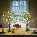 EAMBRITE Easter Decorations Easter Tree with Eggs, 2Ft Tabletop Tree with 24 LED Lights, Lighted Artificial Tree Battery/USB Operated Light up Easter Egg Tree for Spring Home Decor (2 Pack)