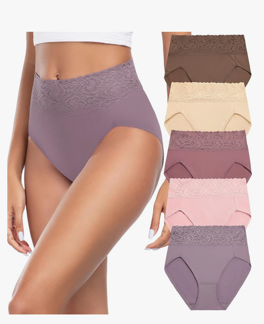 Wealurre Womens Underwear Cotton Bikini Panties for Women High Waisted Lace Hipster Stretch Briefs for Ladies 5 Pack L