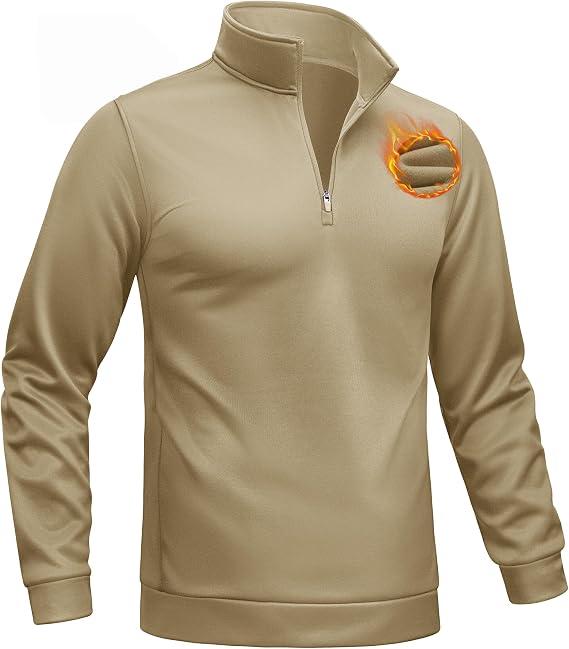TACVASEN Men's Quarter Zip Pullover Sweatshirts Lightweight Fleece Lined Thermal Sweatshirts 1/4 Zip Golf Sweaters Large