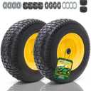 Wiltire 16x6.50-8 Tire and Wheel Assembly (2 Pack),Flat Free Lawn Mower Tires with Rim, Solid Rubber Riding Lawn Mower Tires and Wheels,3/4" Bearings (Extra 5/8" Bearings),3" Centered Hub(Yellow)