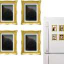4 Pack Magnetic Picture Frames for Refrigerator - 3"x2" Vintage Mini Gold Photo Frames(Dimensions with Card Size2.4" X 1.6"), Antique Ornate, Paintings, Kitchen Decor, Home & Office Decorative Gift (Classic Gold)