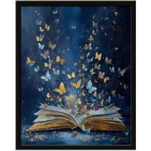 2 x Wall Art Prints Colorful Butterfly Emerging From Book Poster Canvas Art Wall Decor Picture For Bedroom Dorm Library Reading Room Bathroom Wall Decor Aesthetic Home Artwork 8" 10" With Framed