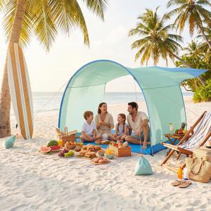 Beach Shelter, Wind-Powered Beach Tent Sun Shelter with UPF50+ UV Protection, Lightweight & Portable Easy Setup Beach Canopy Sun Shade Tent for Family Outdoor Beach Camping & Picnic