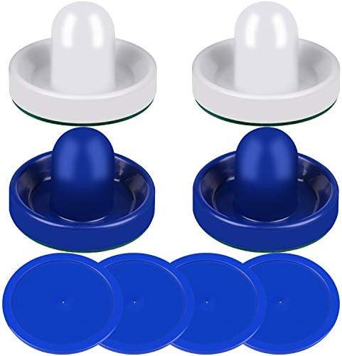 ONE250 Air Hockey Pushers and Red Air Hockey Pucks, Goal Handles Paddles Replacement Accessories for Game Tables (4 Striker, 4 Puck Pack)