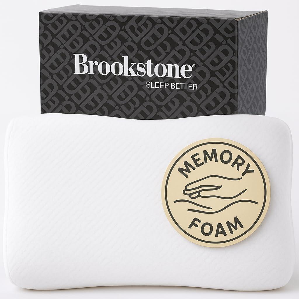 Brookstone Memory Foam Pillow - Supportive Pillows Adapt to Body's Curves for Optimal Comfort, Pressure Relief - for Side, Back & Stomach Sleepers - Removable, Washable Cover, 23.6