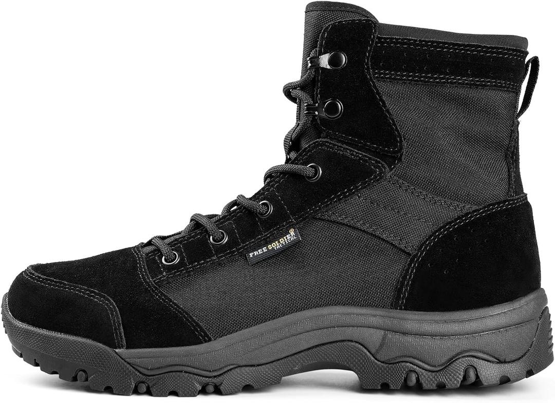 FREE SOLDIER Men's Tactical Hiking Boots - Lightweight & Comfortable Work & Combat Boots, 6 Inches (Black, 10.5)
