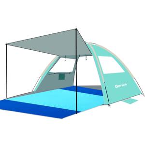 Gorich Beach Tent with Canopy - Easy Setup 3-6 Person Portable Sun Shelter, UPF 50+ UV Protection Sun Shade with Extra-Large Sandproof Waterproof Beach Blanket, 6.6x9.2ft