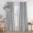 MIULEE 100% Blackout Curtains 90 inches Long Linen Curtains & Drapes for Bedroom Back Tab Living Room Darkening Full Black Out Window Curtain Panels Rod Pocket, Light Grey, 2 Panels Set
