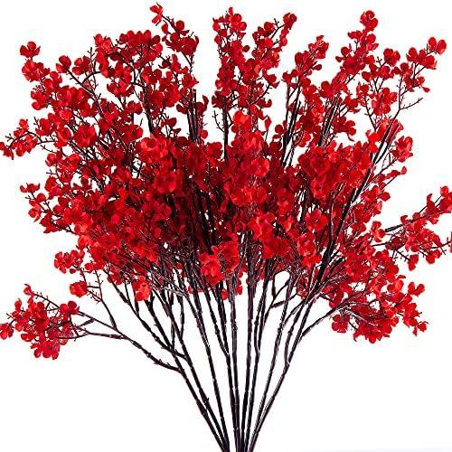 Lansdowns 5 Pcs Babys Breath Artificial Flowers Bulk Real Touch Flowers Fake Flowers Silk Flowers for Home Decor Indoor Floral Arrangement Table Centerpieces Festival Party Decor (Red)