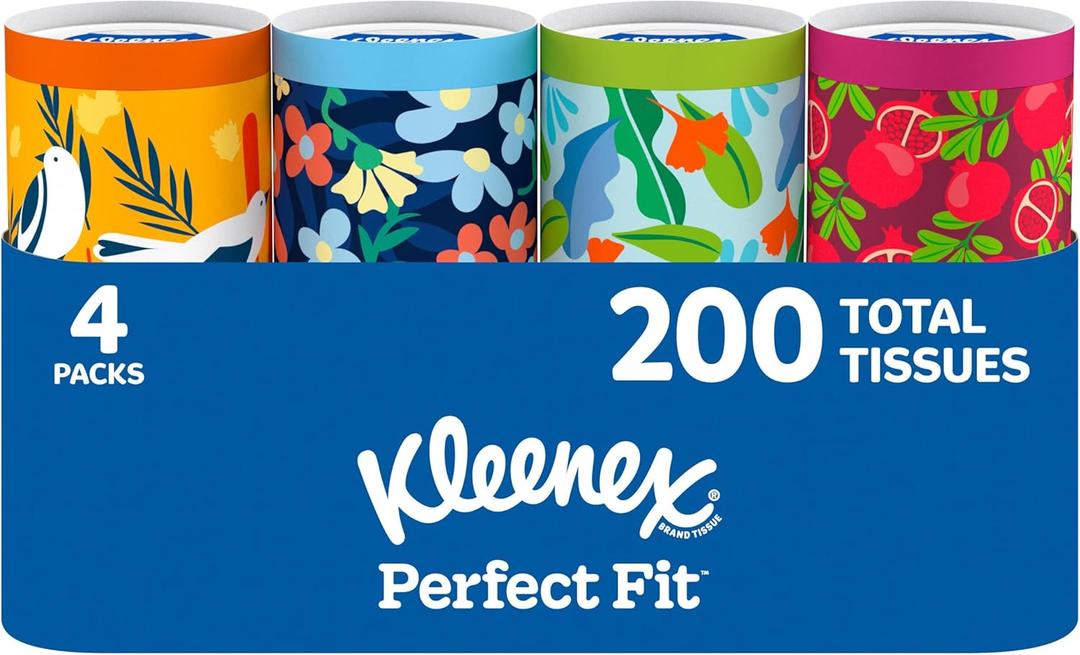 2 x Kleenex Perfect Fit Facial Tissues, 4 Cannisters, 50 Tissues per Can, 2-Ply (200 Total), Packaging May Vary