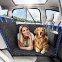 Back Seat Extender for Dogs, Dog Car Seat Cover for Back Seat Hard Bottom - Holds 330lbs Waterproof Back Seat Pet Cover for Dogs with Mesh Window & Pocket, Dog Hammock for Car, Small Truck, SUV, Black Blue and Gray