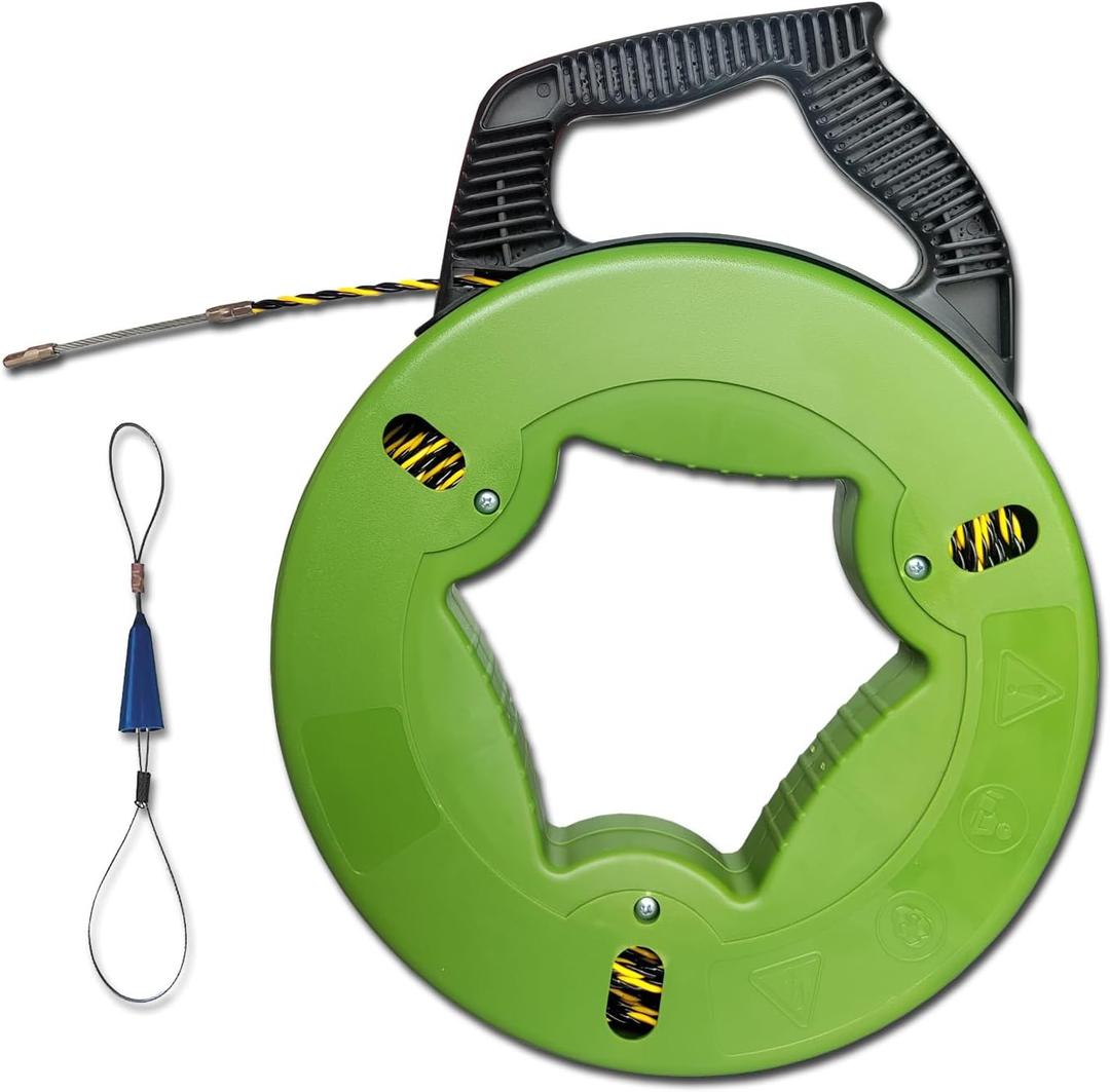 Electrical Fish Tape 1/6-Inch x 100-Foot Fish tape Wire Puller 100ft PET Diameter 3 Wires Twisted with Guide Spring Optimized Housing and Handle Wire Threader Wire Puller4.5mm*30m