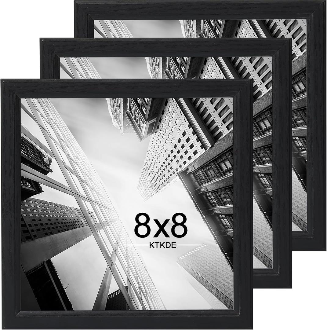 KTKDE 8x8 Picture Frame Set of 3, Wooden frames black, Wall Hanging for Tapletop Display, Best Square Photo Frame Studio Gallery for Photos, Posters & Art Prints