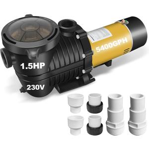 230Vac 1.5HP Two-Speed Energy-Saving Pool Pump for In/Above Ground Pools, 5400GPH Self-Priming Swimming Pool Motor with 1.25" & 1.5" & 2.0" Adapters